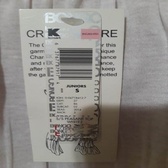 Bongo White Crinkle Peasant Short Sleeve Rope Tie Neck Size SJ NWT - Picture 4 of 6